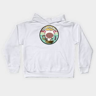 Cute white cat has gone fishing Kids Hoodie